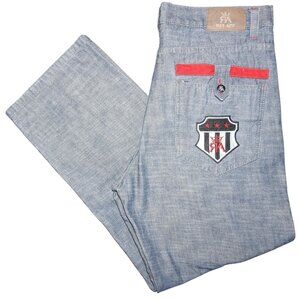 Vintage Red Ape Y2K Baggy Skater Embroidered Denim Blue Jeans JNCO Men's 38 x 33